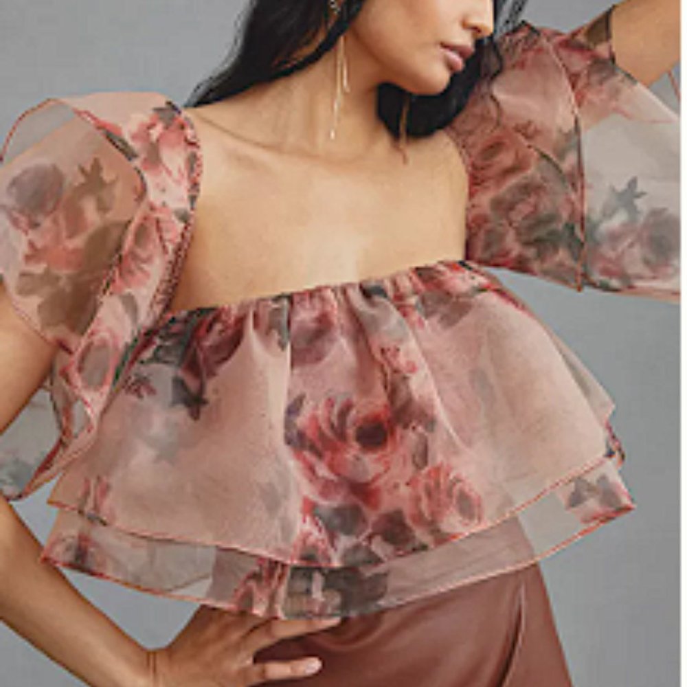 Dolan Floral Sheer Blouse - Pink and Black